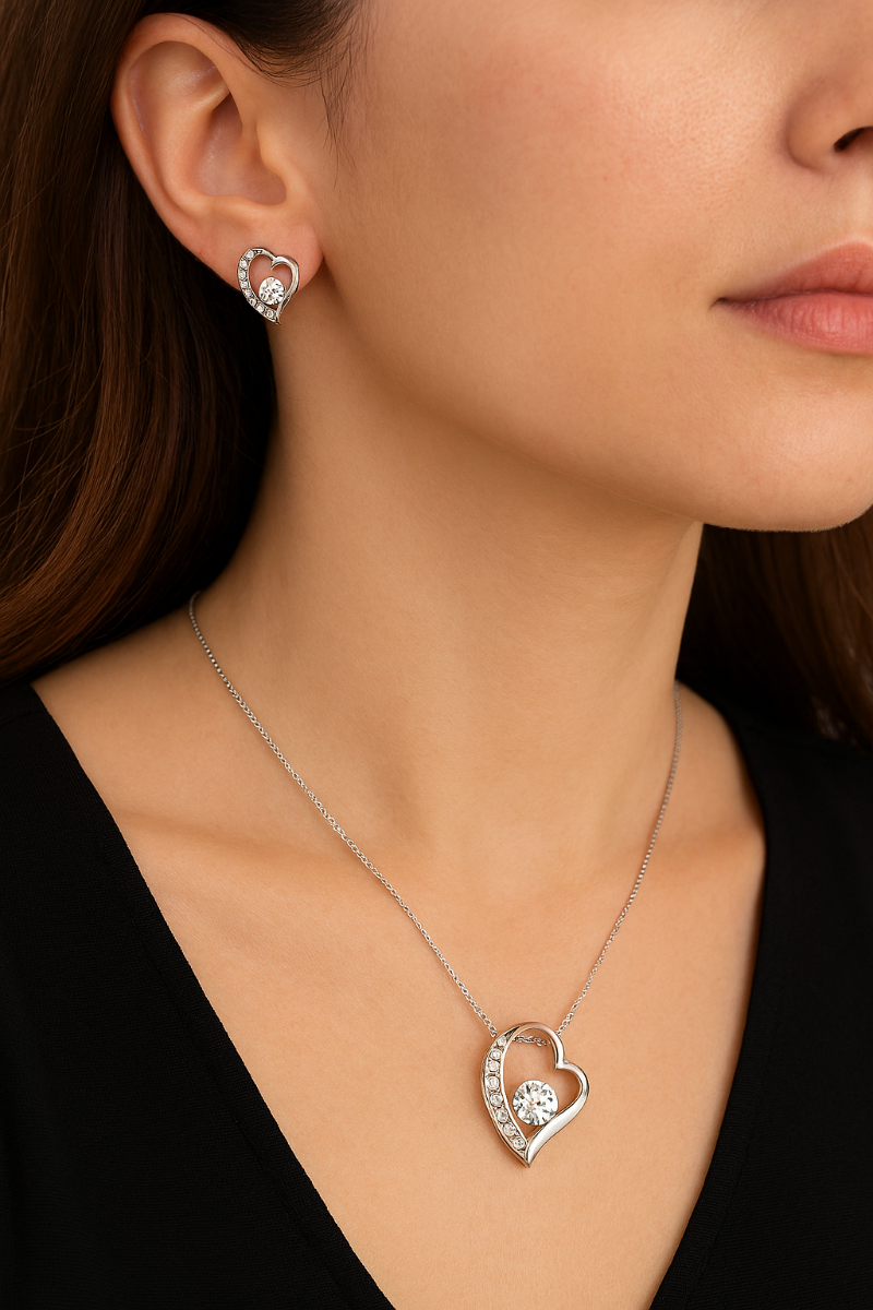 Herz Schmuckset Damen – Versilbert, hochwertig & funkelnd