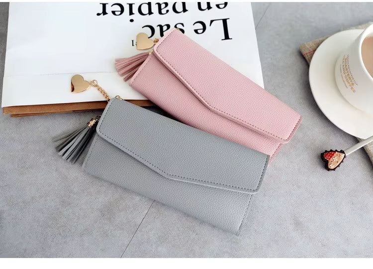 Langes Damenportemonnaie mit Quaste – Stylische PU-Leder Geldbörse