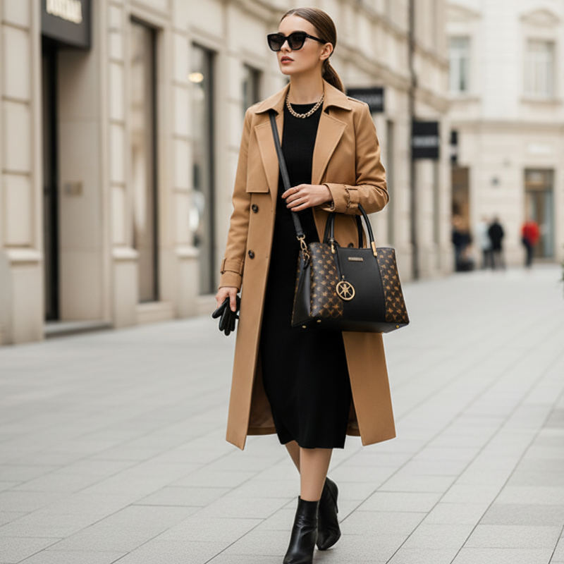 Neue Designer Damen-Umhängetasche aus PU-Leder – Große Kapazität, Modisches Geometrisches Design, Robust mit Reißverschluss