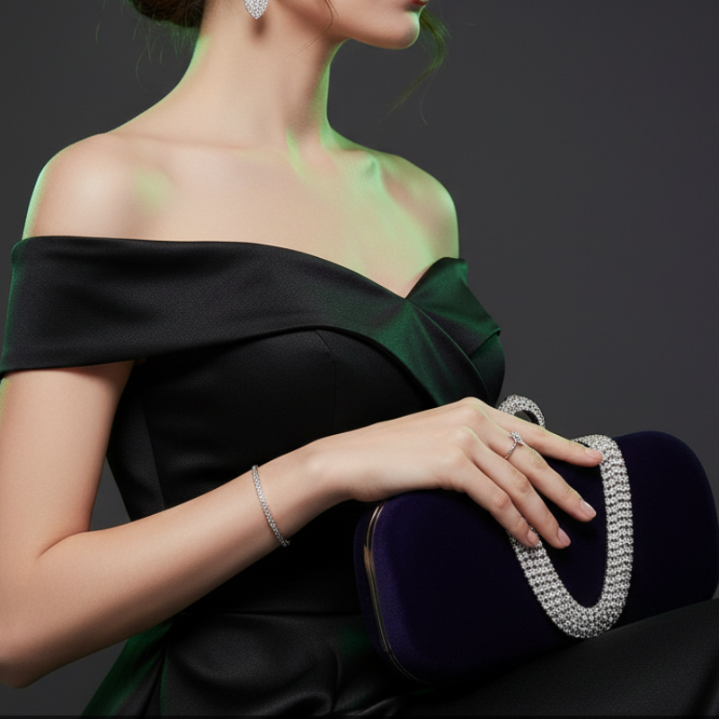 2025 Neue Damen Abendtasche – Wasserfeste Samt Clutch mit Diamantbesatz und Kettenriemen