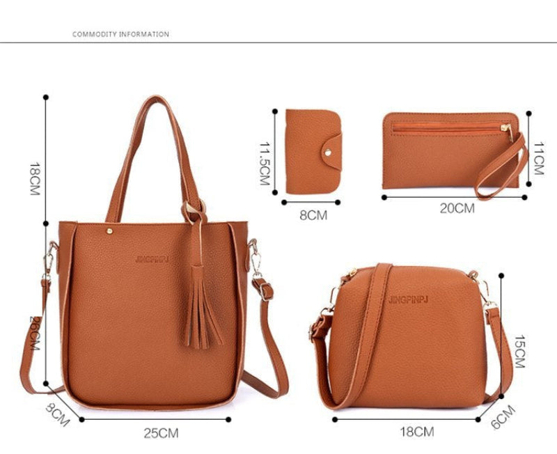 Trendige Lychee Cross Messenger Mother Bag – 4-teiliges Damen-Taschen-Set