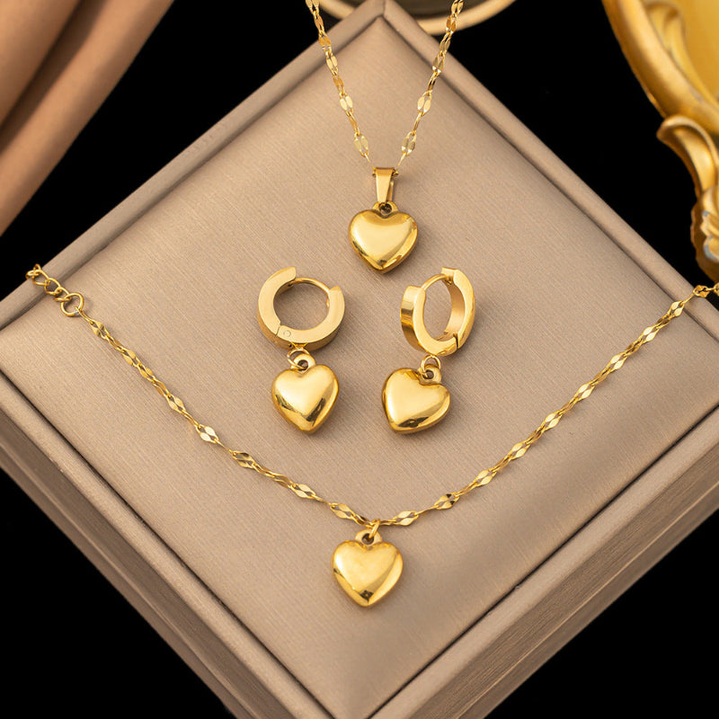 Gold Plated Edelstahl Schmuckset – Herz Anhänger Halskette & Ohrringe (mit Geschenkbox)