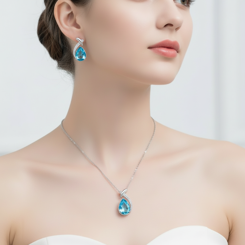 Luxus Schmuckset für Damen – Zirkon & Strass | Ohrringe & Halskette im Geschenk-Etui