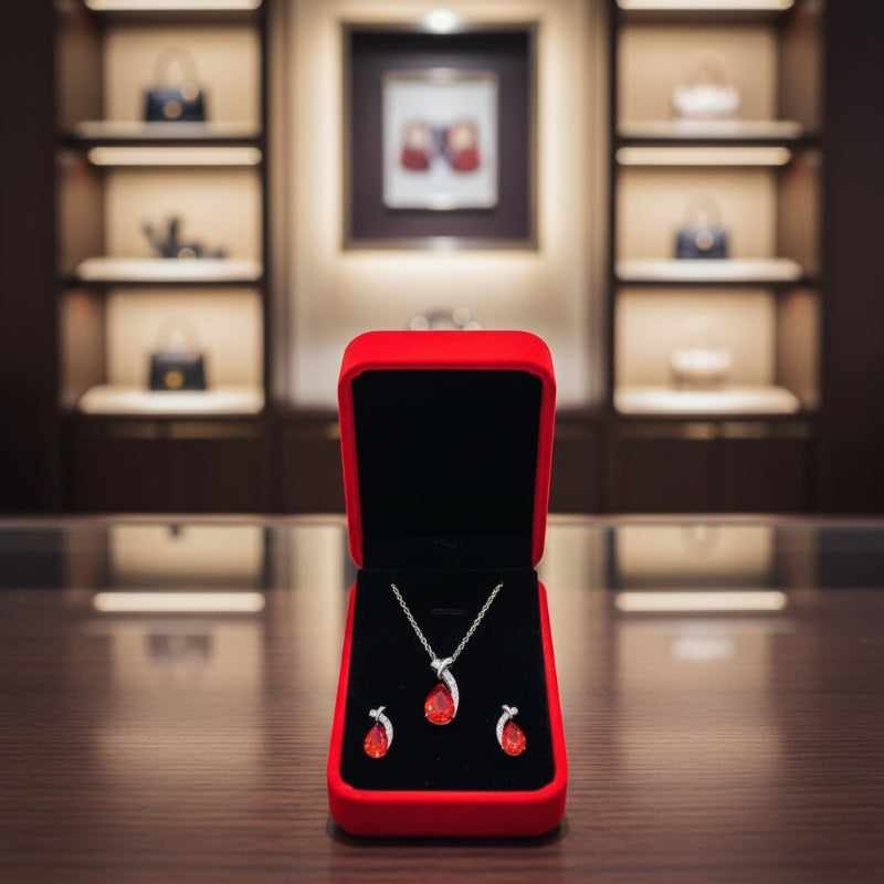 Luxus Schmuckset für Damen – Zirkon & Strass | Ohrringe & Halskette im Geschenk-Etui