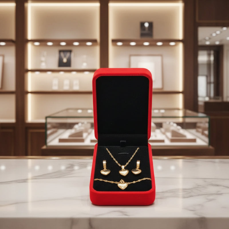 Gold Plated Edelstahl Schmuckset – Herz Anhänger Halskette & Ohrringe (mit Geschenkbox)