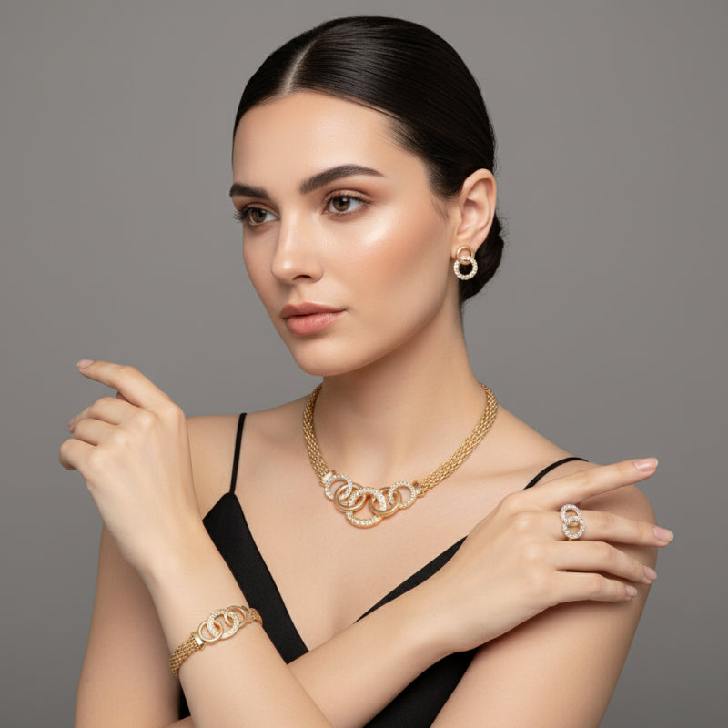 Luxus Schmuckset für Damen – 4-teilig, handgefertigt & vergoldet (Elegante Geschenkbox inklusive)