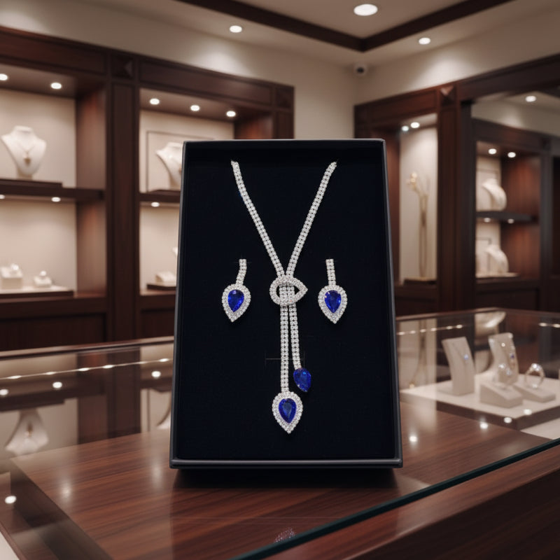 Neues modisches Brautschmuck Set in Elegante Geschenkbox – Halskette und Ohrringe mit Wassertropfen-Design