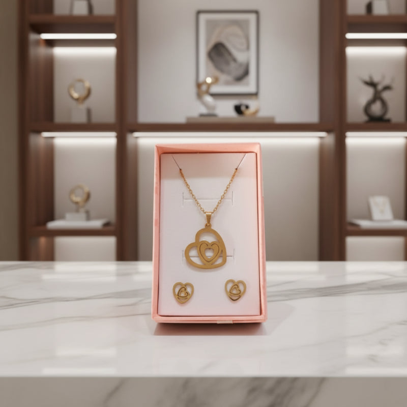 Elegantes Schmuckset aus Edelstahl – Halskette & Ohrringe, unisex, vergoldet