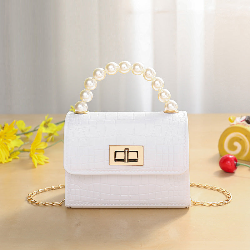 Fine Era Damen und Kinder Mini PU Schultertasche Messenger Bag Krokodil-Muster Perlen-Einzelriemen Lippenstift Bonbon-Muster Design mit Reißverschluss