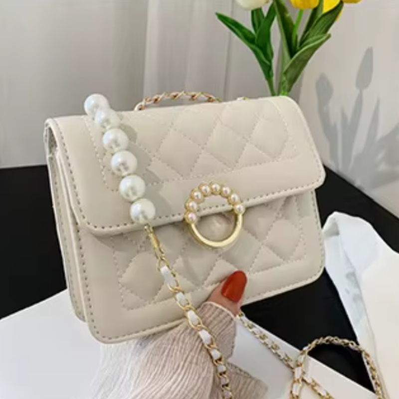 Neue Handtasche – Hochwertige Perlen-Schultertasche für Damen mit Kette