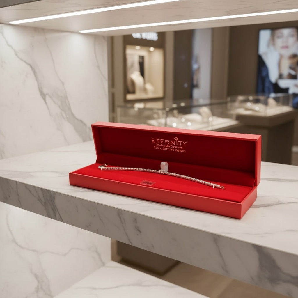 Eleganter Armreif (Bracelet) für Damen – Silberplattiert mit Zirkonia-Kristallen – ETERNITY (Inkl. Elegante Geschenkbox)