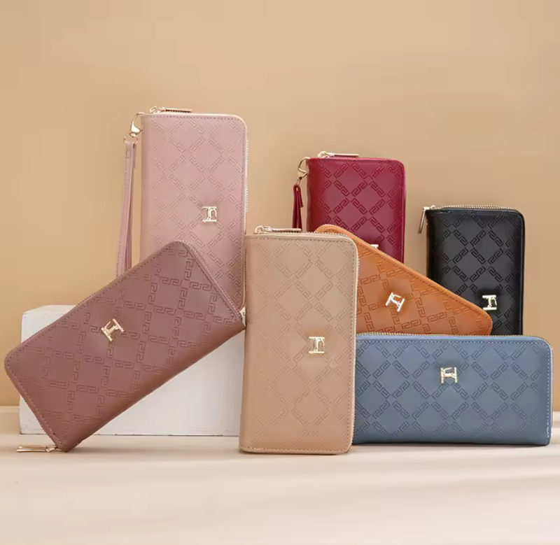 Damen Lange Geldbörse mit Doppelreißverschluss – Leder Portemonnaie für Frauen, Handyhülle, Münzbörse
