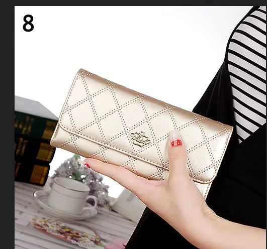 Damen Multifunktionale Designer-Krone Mode Geldbörse – Lange Brieftasche aus PU-Leder mit Umschlagverschluss und Münzfach