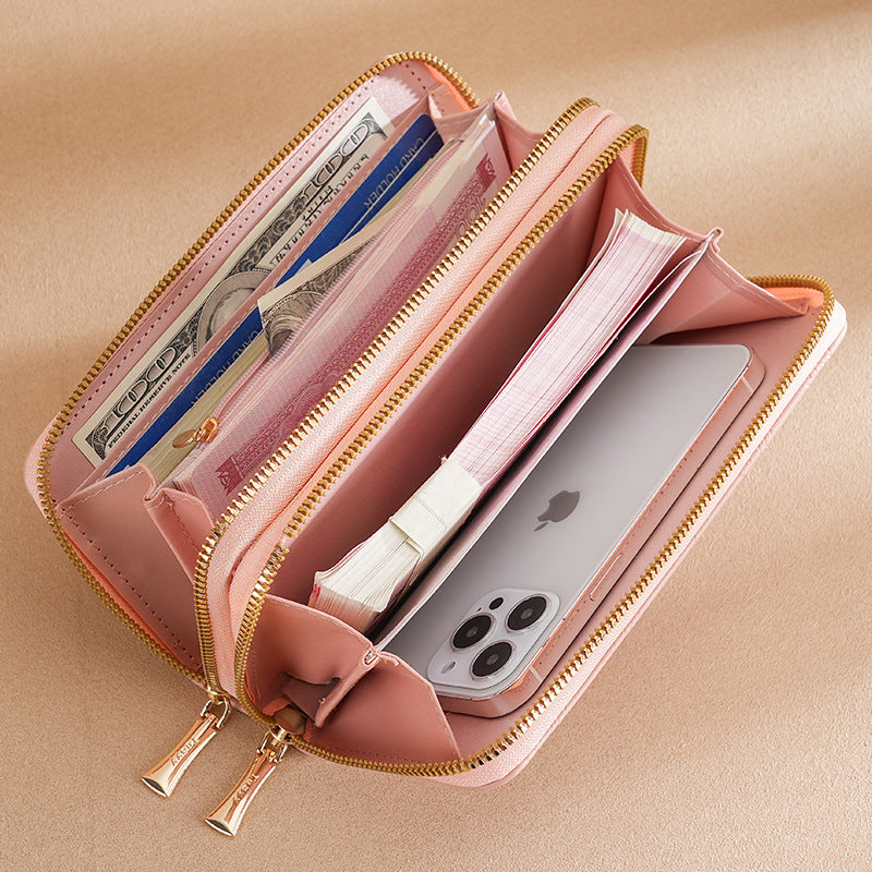 Damen Lange Geldbörse mit Doppelreißverschluss – Leder Portemonnaie für Frauen, Handyhülle, Münzbörse