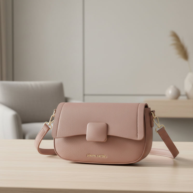 Pierre Cardin – Elegante kleine Tasche in Dunkelrosa mit goldenen Details